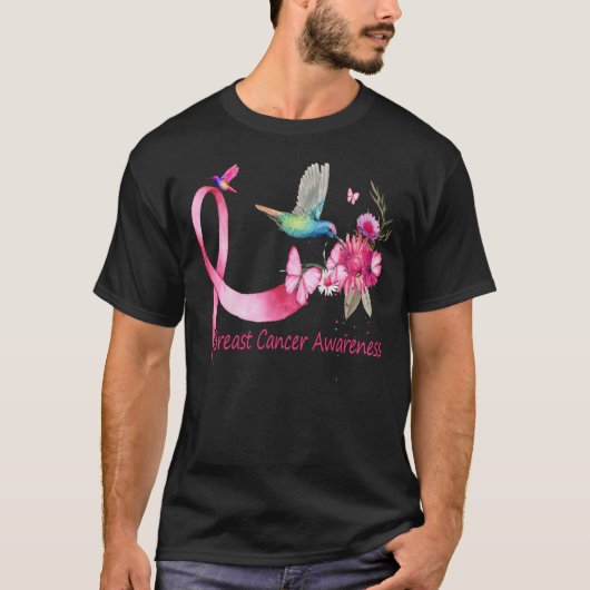 Hummingbird ribbon breast kanker awareness t-shirt (Voorkant)