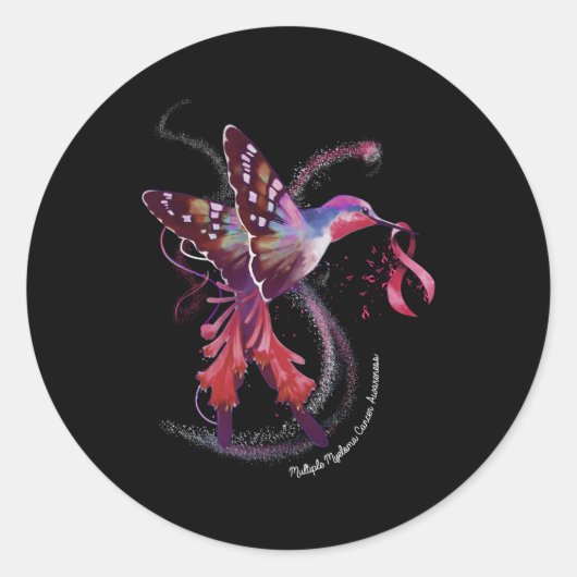 Hummingbird Ribbon Multiple Myeloma Cancer Awarene Ronde Sticker (Voorkant)