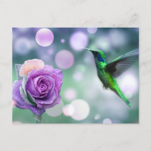 Hummingbird & Roos - Groen & Roze Briefkaart