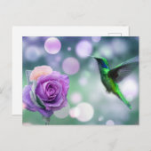 Hummingbird & Roos - Groen & Roze Briefkaart (Voorkant / Achterkant)