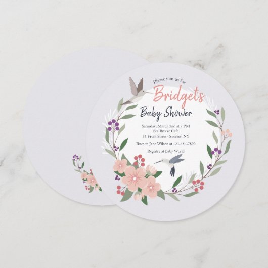 Hummingbird Round Invitation Kaart (Voorkant / Achterkant)