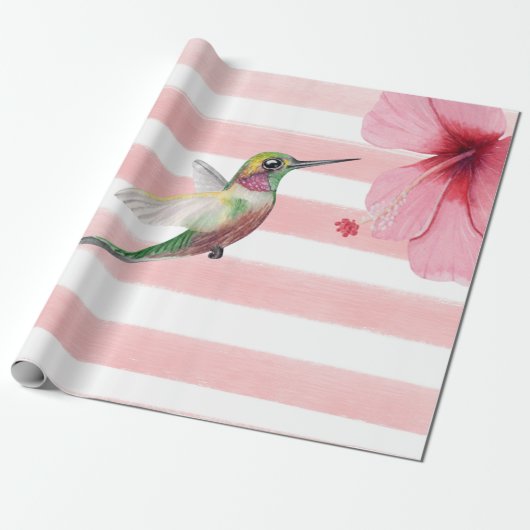 Hummingbird. Roze en wit. Cadeaupapier (Uitgerold)