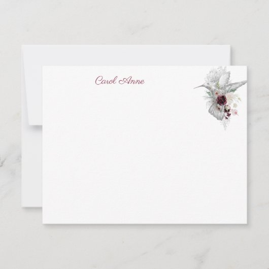 Hummingbird & Rozen Personalized Flat Note Kaart Notitiekaartje (Voorkant)