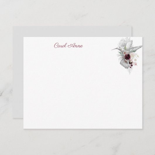Hummingbird & Rozen Personalized Flat Note Kaart Notitiekaartje (Voorkant / Achterkant)