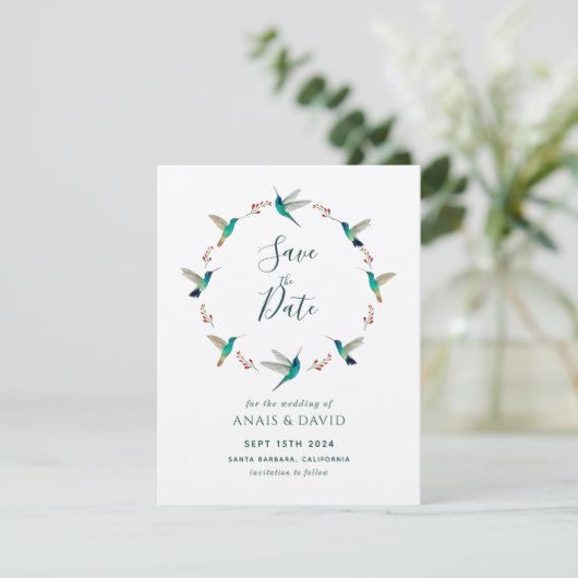 Hummingbird Save the Date Card Kaart (Staand voorkant)