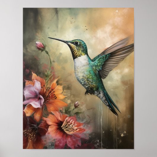 Hummingbird Schilderen Kunst Print Poster (Voorkant)