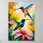 Hummingbird schilderij: Paar dansen tussen bloemen Poster (Voorkant)