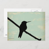 Hummingbird Silhouette op Blue Grunge Background Briefkaart (Voorkant / Achterkant)