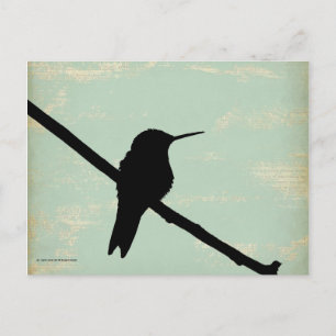 Hummingbird Silhouette op Blue Grunge Background Briefkaart
