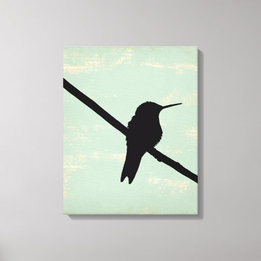 Hummingbird Silhouette op Blue Grunge Background Canvas Afdruk (Voorkant)