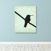 Hummingbird Silhouette op Blue Grunge Background Canvas Afdruk (Insitu (Houten vloer))