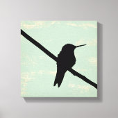 Hummingbird Silhouette op Blue Grunge Background Canvas Afdruk (Voorkant)
