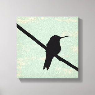 Hummingbird Silhouette op Blue Grunge Background Canvas Afdruk