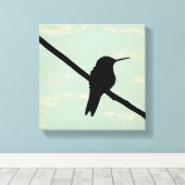 Hummingbird Silhouette op Blue Grunge Background Canvas Afdruk (Insitu (Houten vloer))