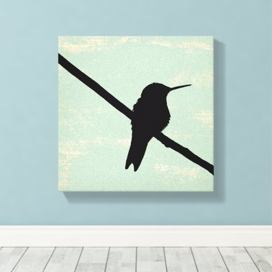 Hummingbird Silhouette op Blue Grunge Background Canvas Afdruk (Insitu (Houten vloer))