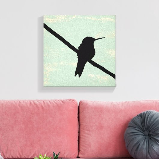 Hummingbird Silhouette op Blue Grunge Background Canvas Afdruk (Insitu (Woonkamer))