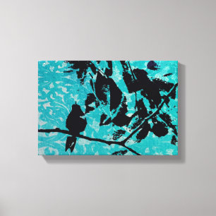 Hummingbird Silhouette op Blue Grunge Background Canvas Afdruk