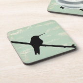 Hummingbird Silhouette op Blue Grunge Background Drankjes Onderzetter (Linkerzijde)