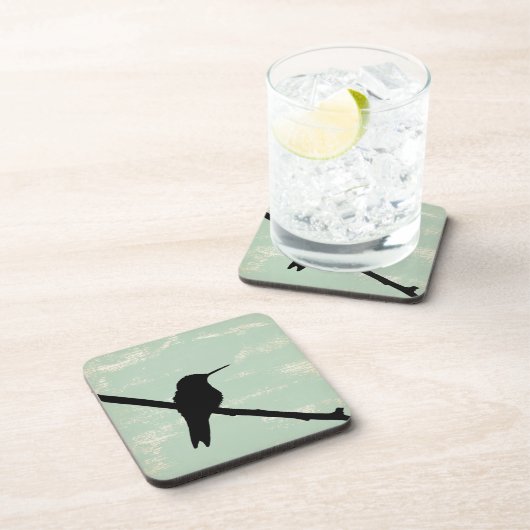 Hummingbird Silhouette op Blue Grunge Background Drankjes Onderzetter (Rechterzijde)