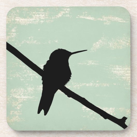 Hummingbird Silhouette op Blue Grunge Background Drankjes Onderzetter (Voorkant)