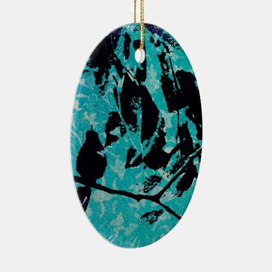 Hummingbird Silhouette op Blue Grunge Background Keramisch Ornament (Rechts)
