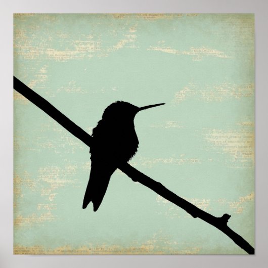 Hummingbird Silhouette op Blue Grunge Background Poster (Voorkant)