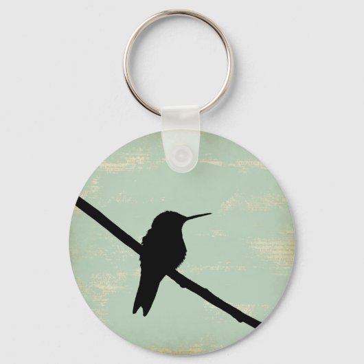 Hummingbird Silhouette op Blue Grunge Background Sleutelhanger (Voorkant)