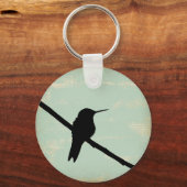 Hummingbird Silhouette op Blue Grunge Background Sleutelhanger (Voorkant)
