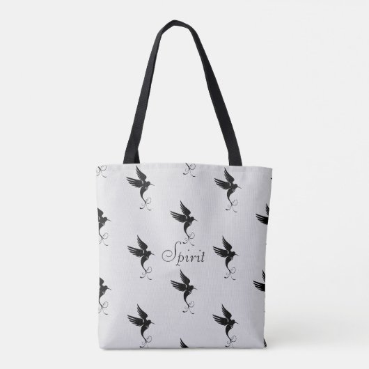 Hummingbird silhouette op zilverkleurige kleur tote bag (Achterkant)