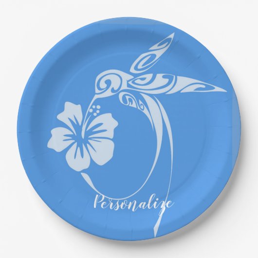 Hummingbird Simple & Elegant Blue & White Papieren Bordje (Voorkant)