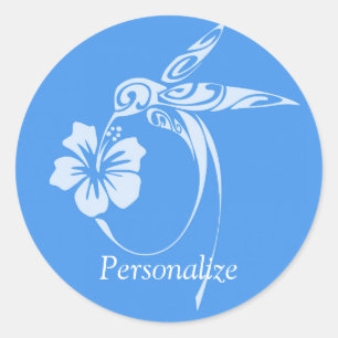 Hummingbird Simple & Elegant Blue & White Ronde Sticker