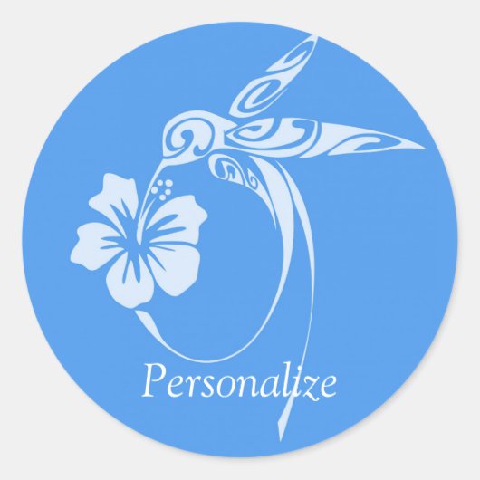 Hummingbird Simple & Elegant Blue & White Ronde Sticker (Voorkant)