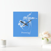 Hummingbird Simple & Elegant Blue & White Vierkante Klok (Huis)