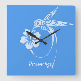 Hummingbird Simple & Elegant Blue & White Vierkante Klok