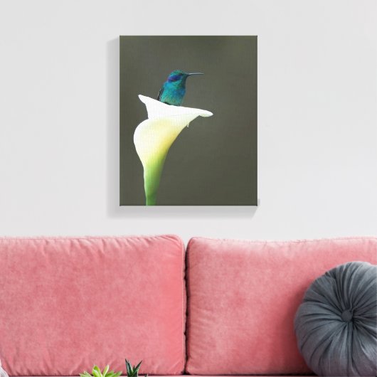 Hummingbird Sitting in Calla Lilly Canvas Afdruk (Insitu (Woonkamer))