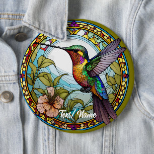 Hummingbird Stain Glass Design Pin Ronde Button 6,0 Cm