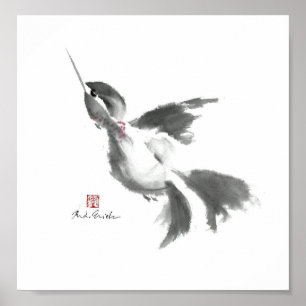 Hummingbird Sumi-e Poster