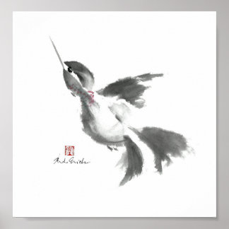 Hummingbird Sumi-e Poster