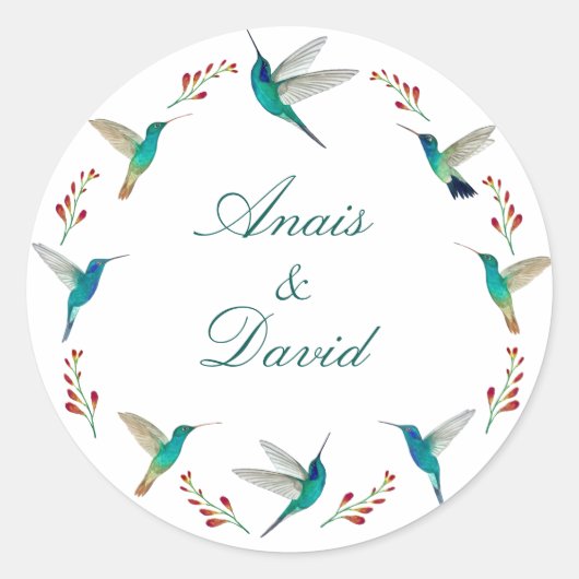 Hummingbird Summer Wedding Classic Round Sticker (Voorkant)