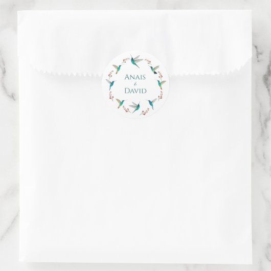 Hummingbird Summer Wedding Classic Round Sticker (Tas)