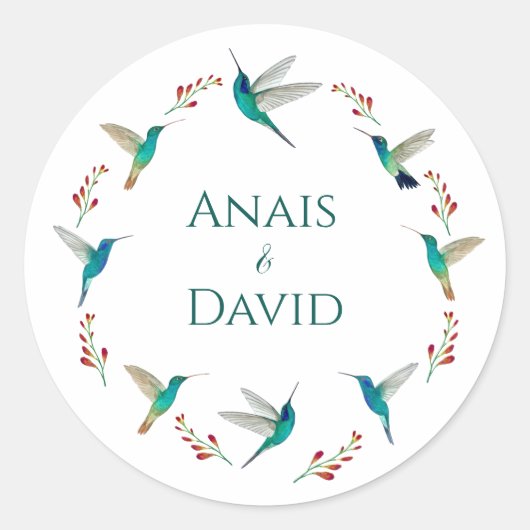 Hummingbird Summer Wedding Classic Round Sticker (Voorkant)