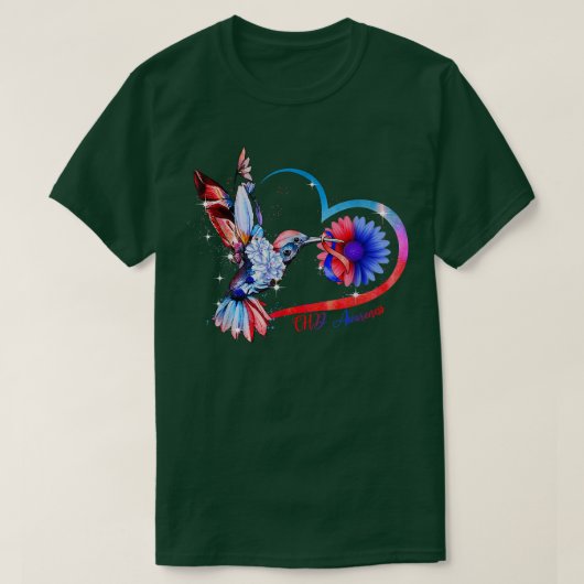 Hummingbird Sunflower Heart Blue & Red Ribbon CHD T-shirt (Design voorkant)