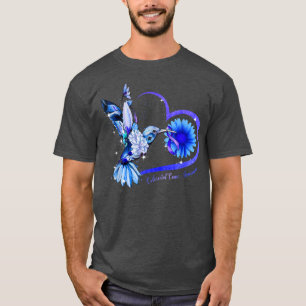 Hummingbird Sunflower Heart Blue Ribbon Colorectal T-shirt