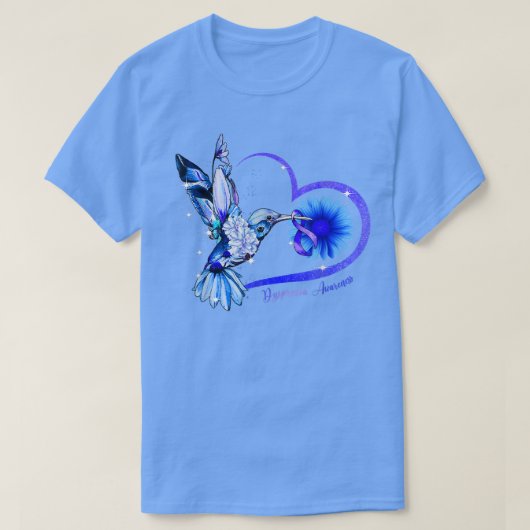 Hummingbird Sunflower Heart Blue Ribbon Dyspray A T-shirt (Design voorkant)
