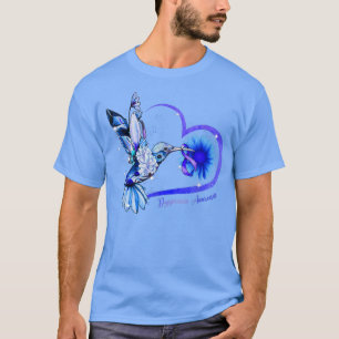 Hummingbird Sunflower Heart Blue Ribbon Dyspray A T-shirt