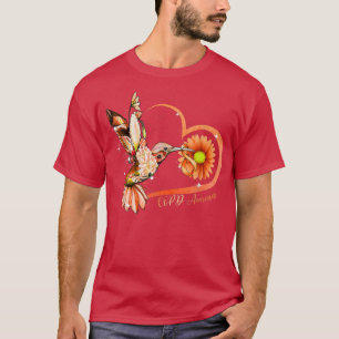Hummingbird Sunflower Heart Oranje Ribbon COPD Awa T-shirt