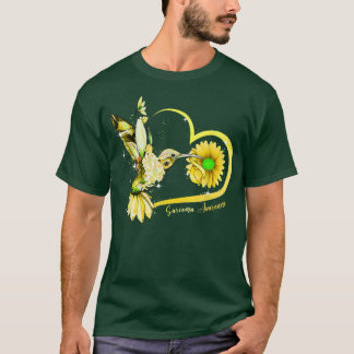Hummingbird Sunflower Heart Yellow Ribbon Sarcoma T-shirt
