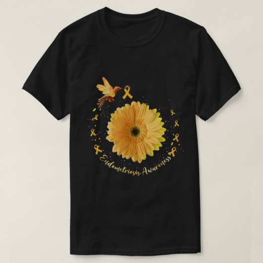 Hummingbird Sunflower Yellow Ribbon Endometriosis T-shirt (Design voorkant)