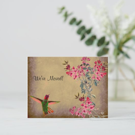 Hummingbird & Sweet Peas Rustic Change of Address Briefkaart (Staand voorkant)