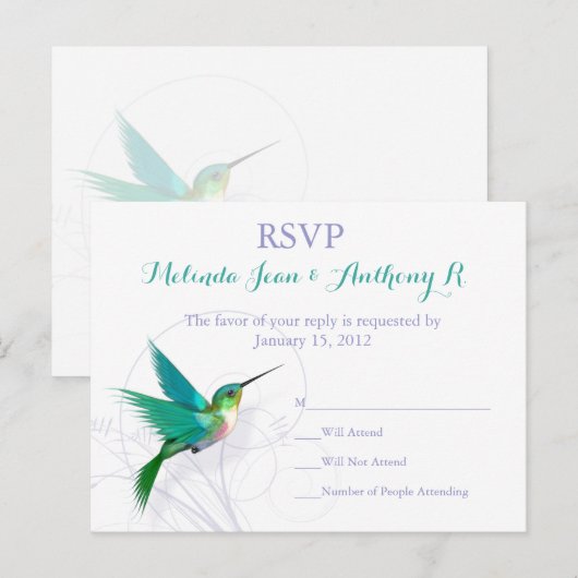 Hummingbird Swirl RSVP-Briefkaart Uitnodiging Briefkaart (Voorkant / Achterkant)